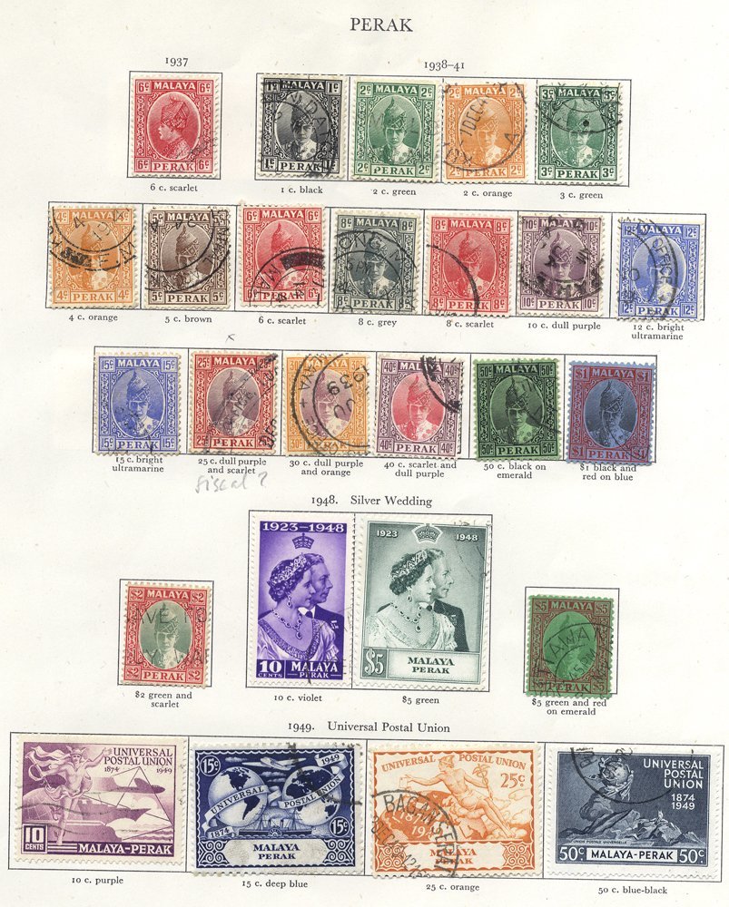 PERAK 1937-52 FU Range On Printed Leaves Comprising 1937 6c, 1938-41 MSCA Set (25c Fiscal Cancel) 1948 Wedding, 1949 UPU - Other & Unclassified
