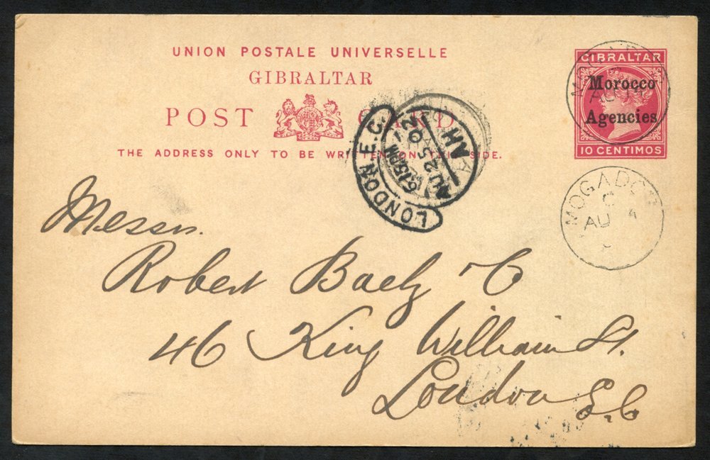 1902 10c Postcard To London With Full Message, Cancelled MOGADOR AU.14.02. - Altri & Non Classificati