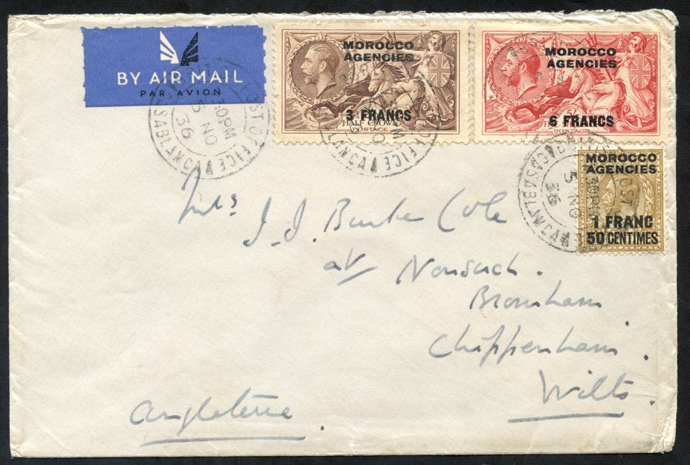 1936 Cover Set Airmail To England With A 3f On 2/6d, 6f On 5s & 1f.50c On 1s, All Cancelled Casablanca 3.NO.36. - Other & Unclassified