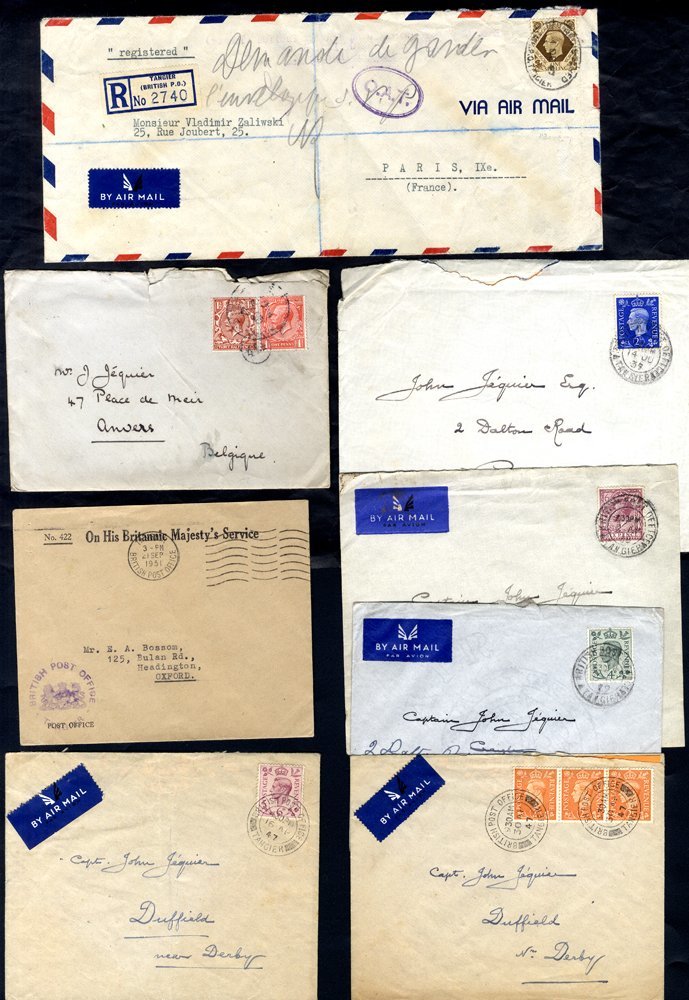 TANGIER 1930's-51 Covers (8) With A Range Of Frankings Incl. A 1847 Registered Airmail Envelope To France With GB 1s & O - Other & Unclassified