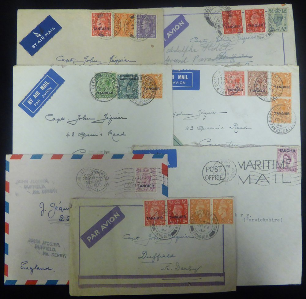 TANGIER 1934-55 Airmail Envelopes (7) To England. An Interesting Study In The Airmail Rates Over A 21 Year Period. - Other & Unclassified