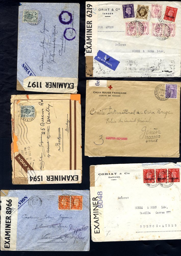 TANGIER 1940-45 Censored Covers (10) All With Either Tangier Ovptd Stamps Or GB Stamps Incl. 1944 Red Cross Envelope To  - Altri & Non Classificati