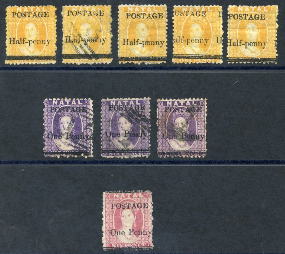 1877 Overprints, Four Half-penny On 1d Yellow, M & U, Misplaced Overprints Etc. One Penny On 6d Rose, M But Only Traces  - Other & Unclassified