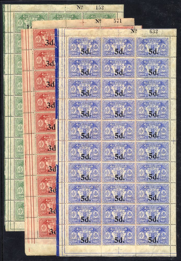 1924 Surcharge Set Each In UM Sheets Of 30, Some Toning In Places & 1d On ½d Sheet With Three Creased Stamps, SG.40/42.  - Altri & Non Classificati