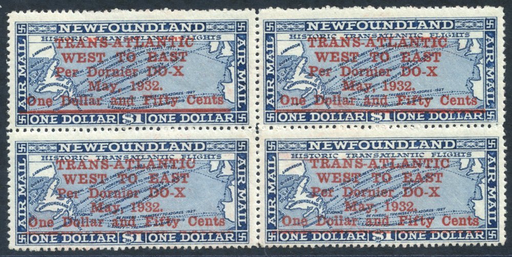 1932 Dornier Do-X $1.50 On $1 Deep Blue Airmail, Superb UM Block Of Four, SG.221. (4) Cat. £1000+ - Sonstige & Ohne Zuordnung