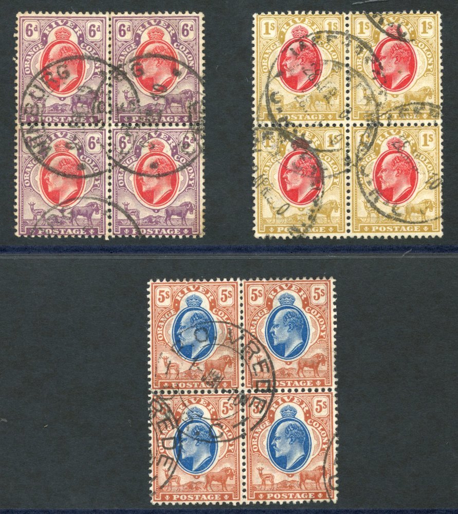 1903-04 6d, 1s, 5s In VFU Blocks Of Four, SG.145/7. (12) Cat. £140 - Other & Unclassified