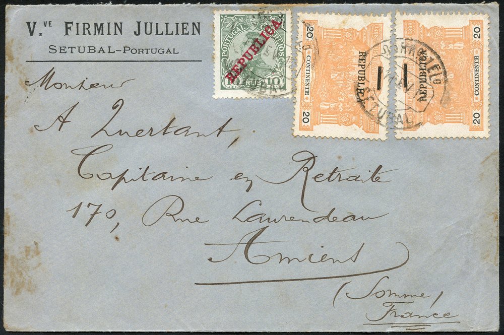 1911 Cover To France Franked 'Republica' 5r Black & 75r Bistre & 'Assitencia' 10r Green (Yv.169, 175 & 204), Tied Setuba - Other & Unclassified