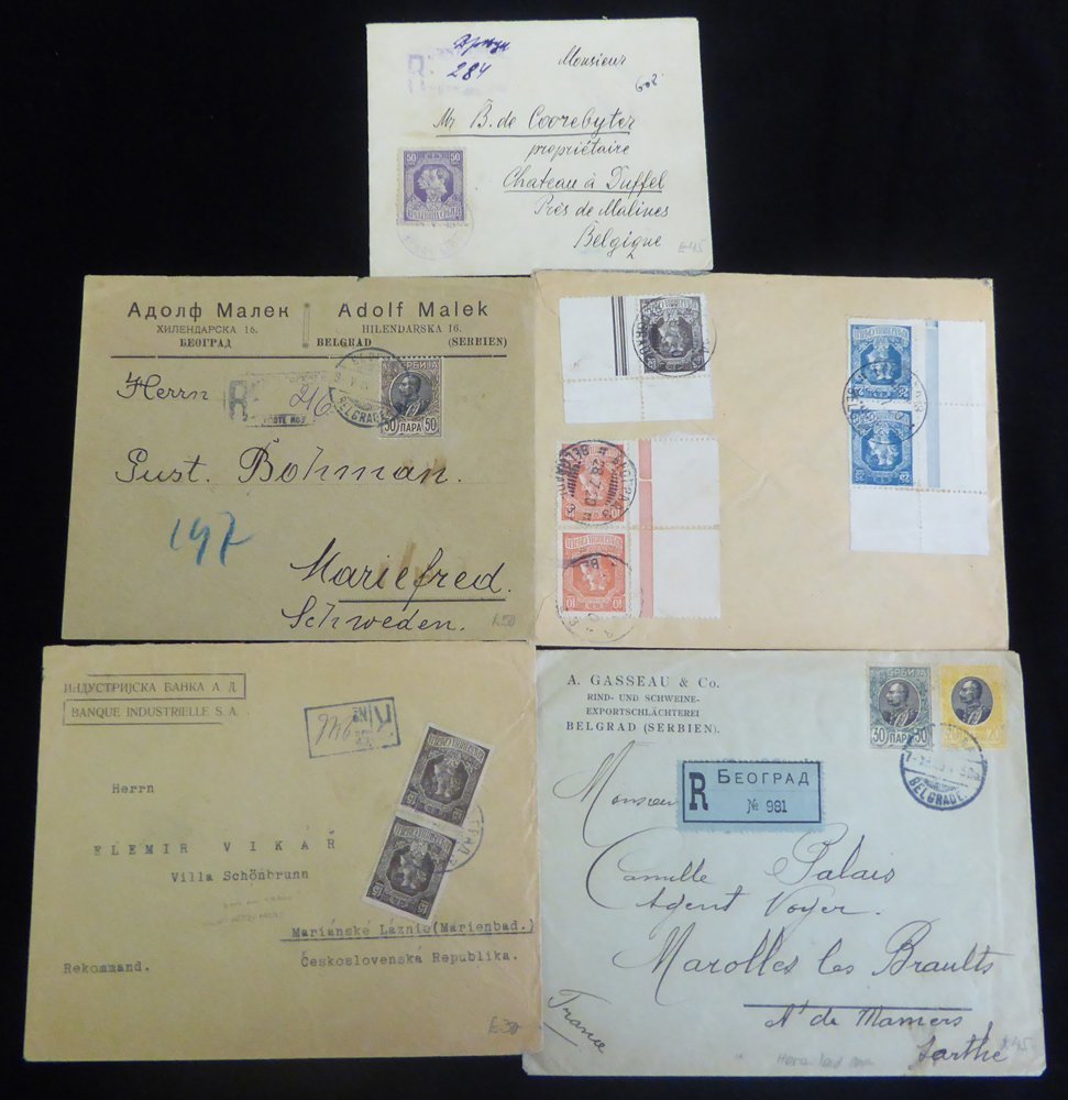 1905-20 Registered Mail (five Covers) Comprising 1905 To France Franked 20p & 30p On Laid Paper, Tied Belgrade C.d.s, 19 - Sonstige & Ohne Zuordnung