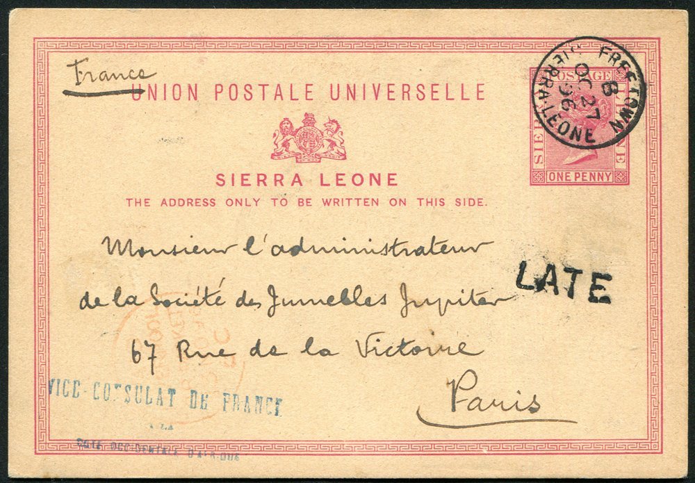 1896-1905 Trio Postal Stationery 1d Cards And Cover With 1896 1d Card To Paris With S/line LATE H/stamp, 1905 KEVII 1d C - Altri & Non Classificati