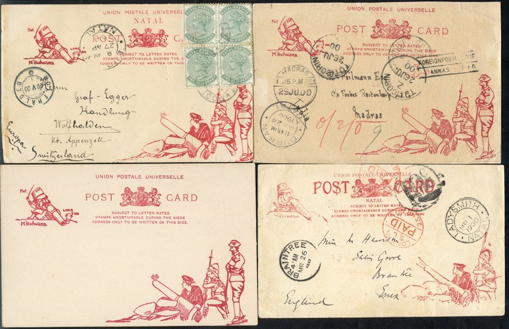 BOER WAR Ladysmith Siege Cards, Unused (1) Used (3) To India, UK & Switzerland. The Card To England Is The First Issue W - Otros & Sin Clasificación