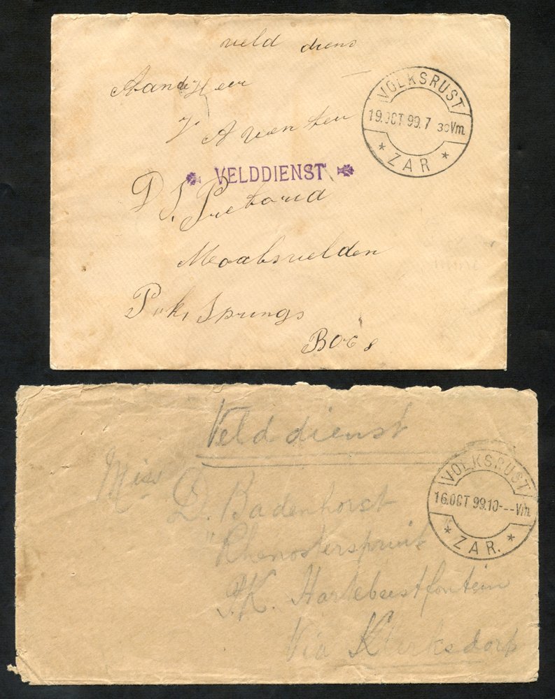 BOER WAR Two Covers Both Endorsed 'Veld Dienst', One With An Additional 'Velddienst' H/stamp, Posted From Volksrust 16 O - Other & Unclassified