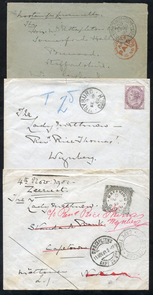 BOER WAR Three Covers Written By Lt. General Lord Methuen, Commander Of The 1st Infantry Division. 1900 Cover To Staffor - Sonstige & Ohne Zuordnung