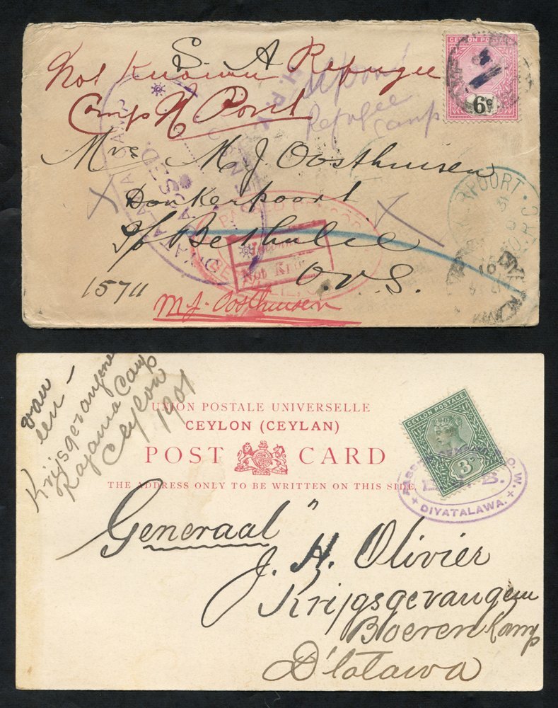 BOER WAR 1901 PPC From Ragama Camp, Ceylon, To General Olivier At Diyatalawa Camp, The 3c Stamp Cancelled On Arrival By  - Other & Unclassified
