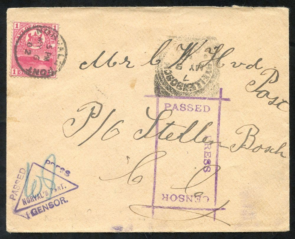 BOER WAR 1902 Censored Cover Sent From The Norval's Pont Burgher Camp, A Cape 1d Cancelled MY.6.02. Twice Censored, This - Other & Unclassified