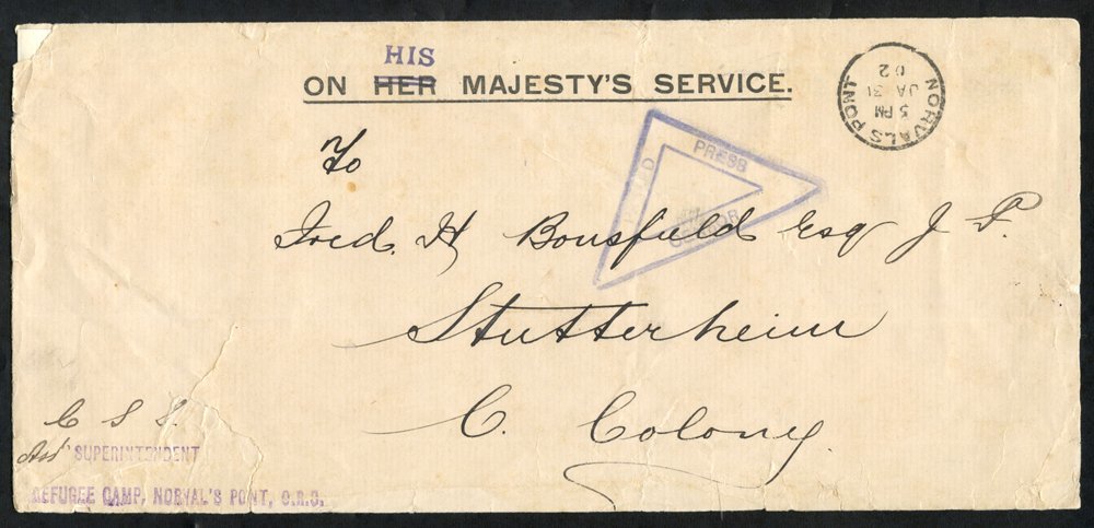 BOER WAR 1902 OHMS Censored Cover With The O.R.C. Crest On The Back, Administrative Cachet Authorized By 'C.S.S. Asst. S - Other & Unclassified