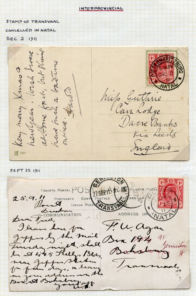 Collection On Album Pages Of Interprovincial Usages Of The Stamps Of The Cape Of Good Hope, Transvaal, Natal And The O.F - Sonstige & Ohne Zuordnung