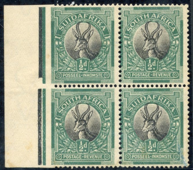 1926-27 ½d Black & Green, M Block Of Four From The Left Of The Sheet, Variety Imperforate Between Stamps & Margin, Toned - Altri & Non Classificati