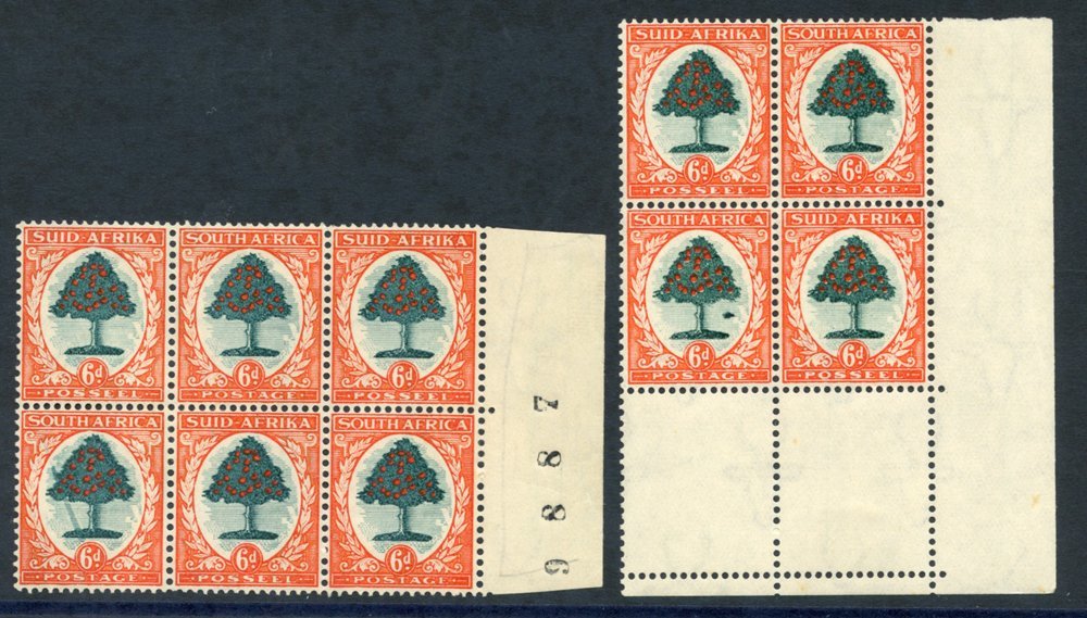 1933-48 6d Green & Vermilion, Die I With 'falling Ladder' Variety [R.5/10] Contained In A Block Of Six From The Right Of - Other & Unclassified