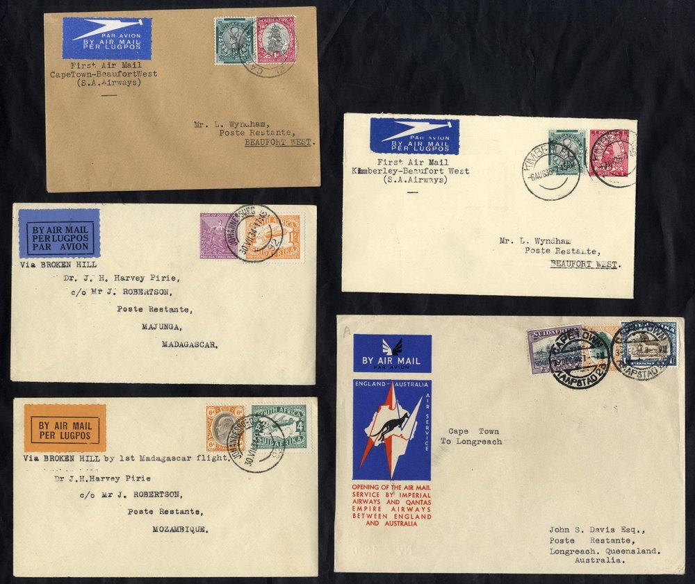 1934-35 First Flight Covers (5) From 1934 July 31st Imperial Airways/SNA Madagascar Johannesburg - Majunga, Another For  - Other & Unclassified