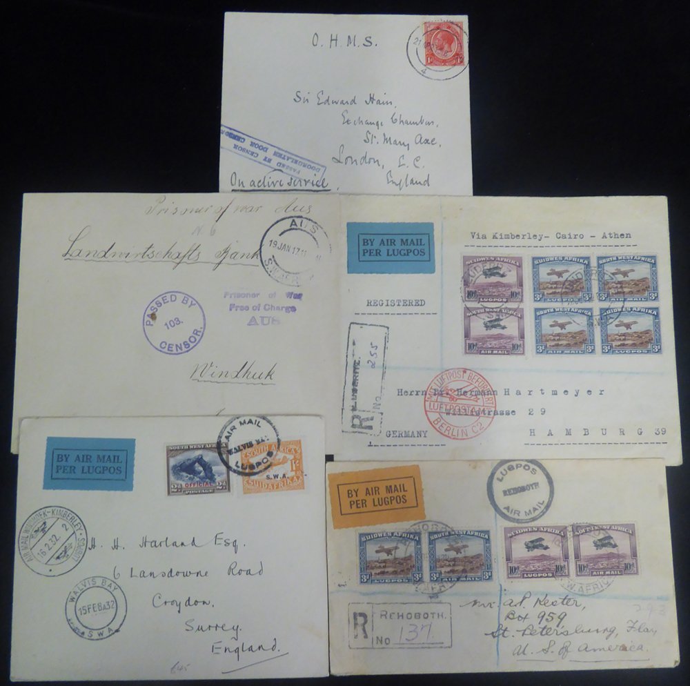 1916-50's Postal History Neatly Presented Collection Written Up On Leaves, Approx 75 Items Incl. German S.W.A 10pf Yacht - Other & Unclassified