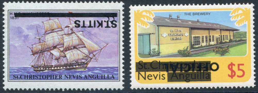 1980 Ships 55c Opt Inverted SG.45a, NEVIS 1980 Official Optd Inverted SG.09a UM. Cat. £145 - Altri & Non Classificati