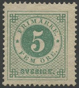 1872-79 P.14 5ore Emerald Green, Fresh Colour Large Part O.g, SG.18a, Cat. £350 - Other & Unclassified