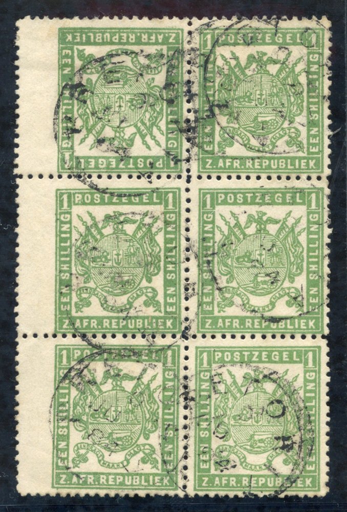 1883 Block Of Six 1s Green, The Top Pair Tete-beche, Cancelled Pretoria, SG.174 & 174b. - Other & Unclassified