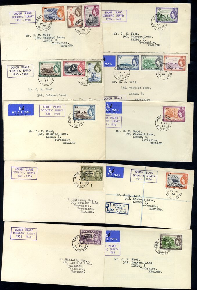 1955-56 Gough Island/Scientific Survey/1955-56, Cacheted Covers Franked KGVI 8d, 10s, (scarce) Also 1954 QEII Defin Set  - Altri & Non Classificati