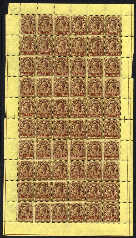 1918 War Tax Opt In Red On 3d Purple/yellow (SG.145) A Complete Sheet Of 60, Some Minor Perf Separation (affecting Selve - Altri & Non Classificati