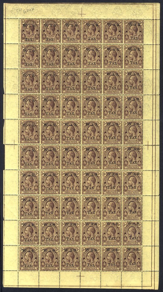 1919 3d Purple/orange Buff Bearing WAR/TAX Opt Wmk Inverted & Reverted, A Complete Sheet Of 60 Fresh UM, SG.153y, Cat. £ - Other & Unclassified