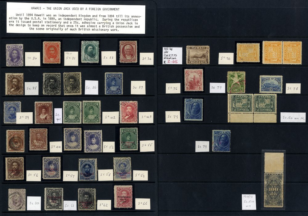 HAWAII 1864-99 Range Of 62 Stamps On Three Leaves M/unused Or U Between Scott 30 & 80, Some U Multiples Of 1899 2c Rose  - Sonstige & Ohne Zuordnung