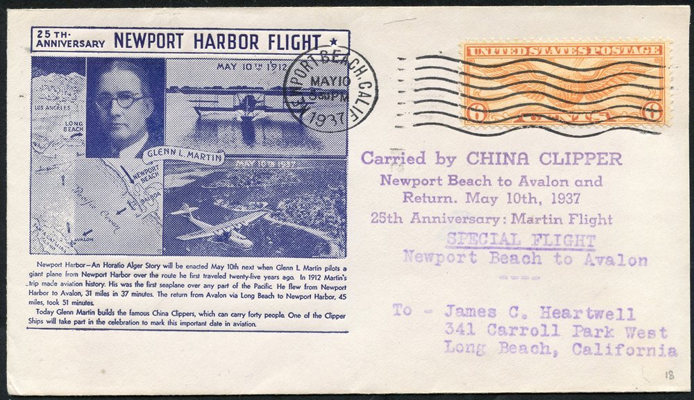 1937-39 Range Of First Flight Covers (22) Incl. 1937 (May 10th) 25th Anniv Flight Newport Beach - Avalon By 'China Clipp - Other & Unclassified
