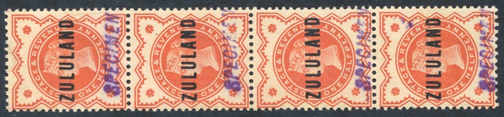 1888 ½d Vertical Strip Of Four, Hand Stamped 'SPECIMEN' In Violet, No Gum As Probably Taken Off Archival Document, SG.1s - Other & Unclassified