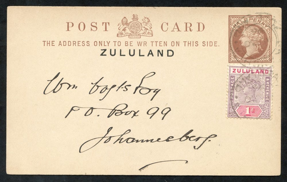 1896 ½d Postcard To Johannesburg, Uprated 1d, Cancelled NKANDHLA AU.20.96. Dundee Transit Back Stamp. Card Has Full Mess - Autres & Non Classés