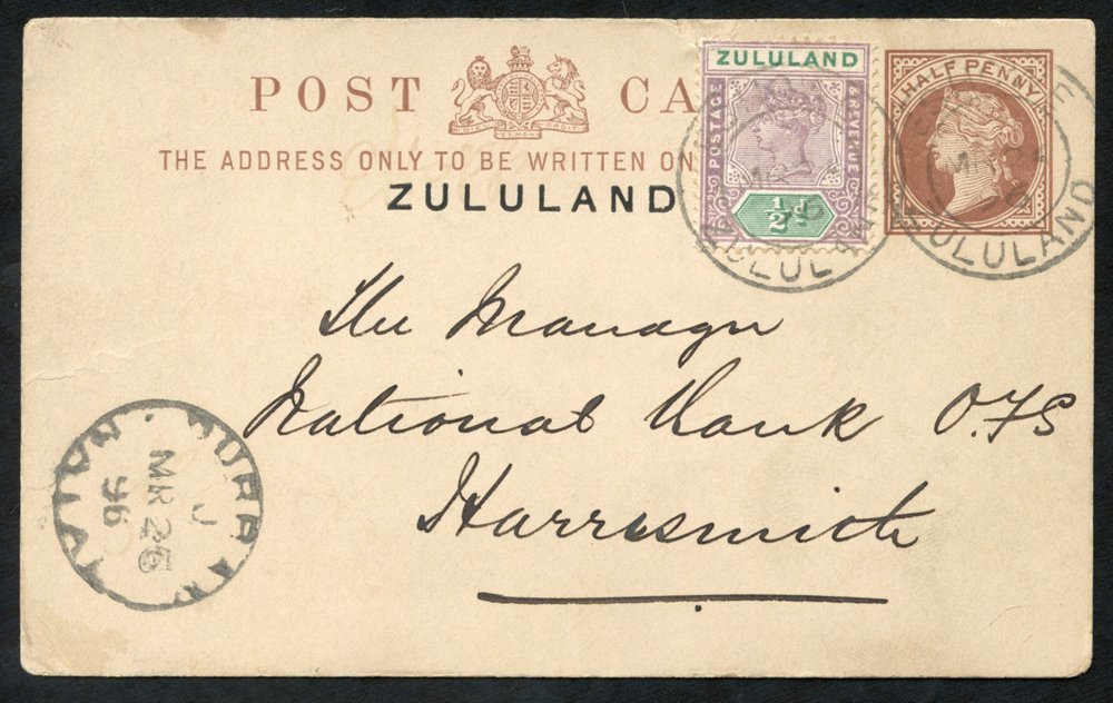 1896 ½d Postcard With ½d Added To Harrismith, O.F.S, Cancelled ESHOWE MR.24.96. Durban Transit Cancel On Front. Inter Ba - Other & Unclassified