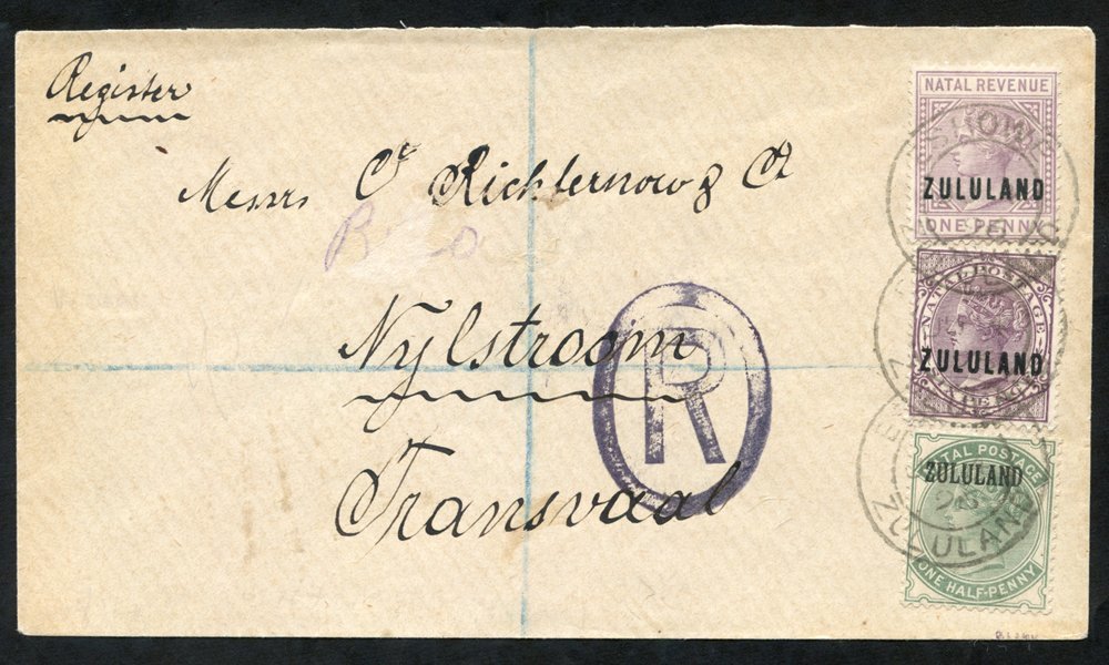 1896 Registered Cover With 1d Fiscal (SG.F1), 6d & ½d, Eshowe JU.4.96 Cancels. Durban & Pretoria Back Stamps. - Sonstige & Ohne Zuordnung