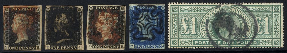 1840-1970 COLLECTION IN A WINDSOR ALBUM Highlights Incl. 1840 1d (3) All Clear Margins, 1840 2d Three Margins, 1902 £1 ( - Autres & Non Classés