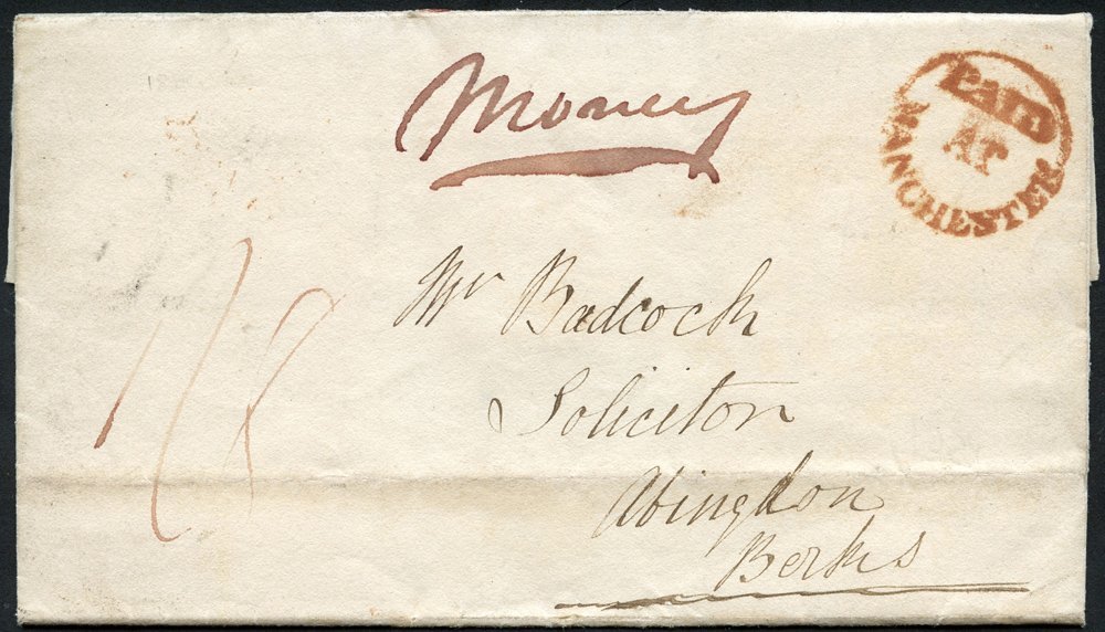 1834 MONEY LETTER From Manchester To Abingdon, Original Contents £5 2s, Endorsed 'Money' & Pre-paid At Double The 10d Ra - Altri & Non Classificati