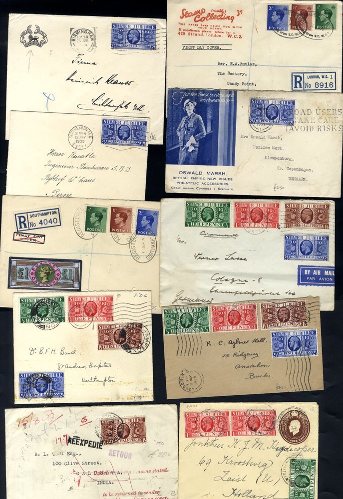 1935-37 COVERS Franked With Silver Jubilee Issues Incl. Uprated Stationery, Airmail, Interesting Cover Returned From Ind - Autres & Non Classés