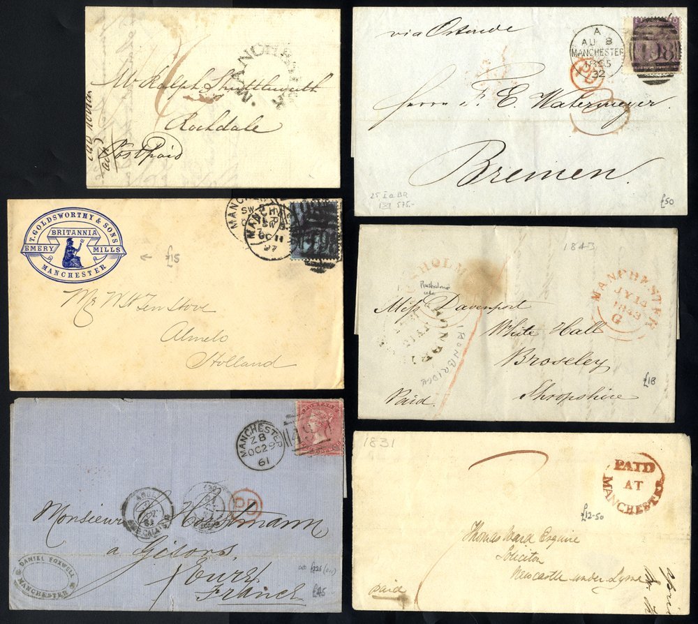 LANCASHIRE (MANCHESTER) 1797-1910 Covers Incl. Useful Pre-stamp With Curved MANCHESTER (2), Circular PAID & Mileages; QV - Altri & Non Classificati