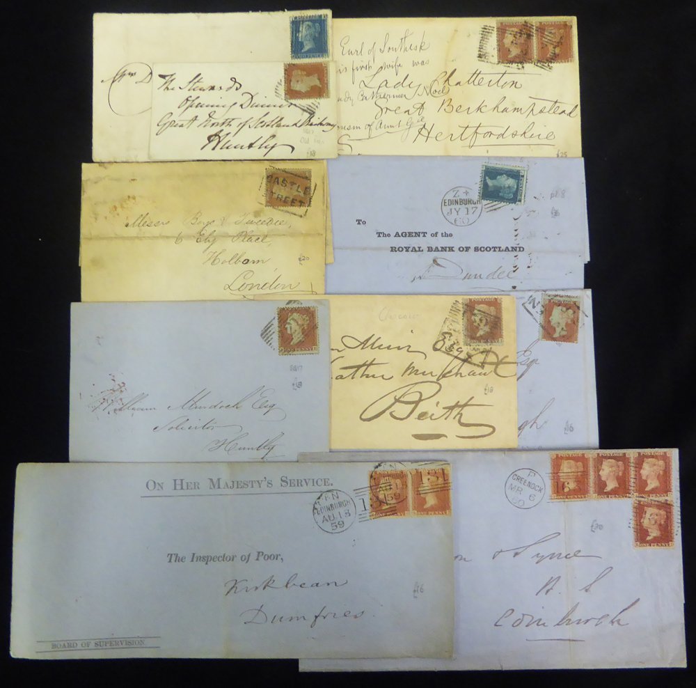 1854-79 Covers With Good Variety Of 1d Reds Incl. Blued Paper, Cancelled By Scottish Numerals, Three With Boxed Edinburg - Other & Unclassified