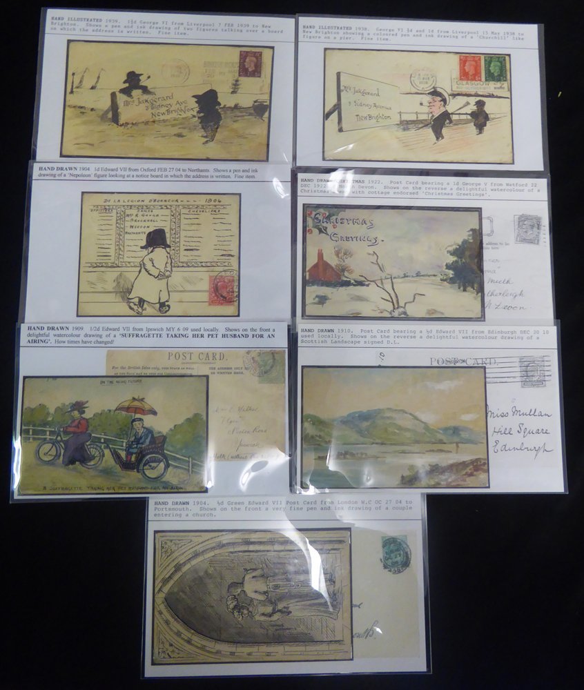 1904-39 Hand Illustrated Selection Of Seven Items Depicting Various Themes Incl. Suffragette, 3 Covers, 4 Postcards. Nic - Other & Unclassified