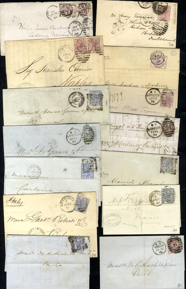 1877-84 2½d Covers To Foreign Destinations Franked With 2½d Rosy Mauve (5 Incl. Pair) Or Blue (12) Plus 2½d Lilac (4 Inc - Other & Unclassified