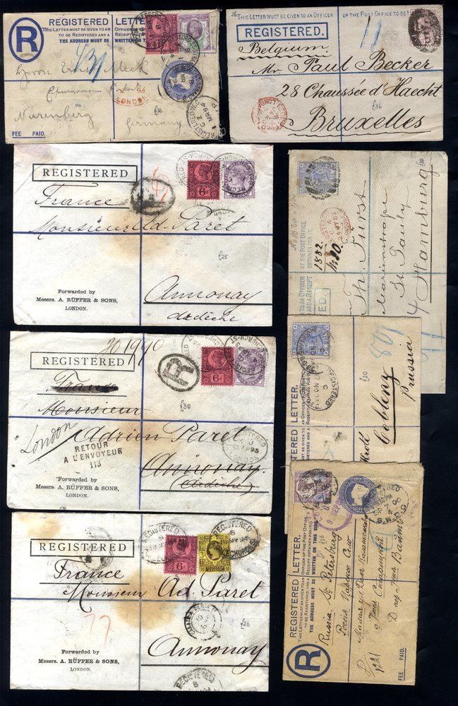 1879-1901 Registered Covers To Foreign Destinations Incl. Uprated Postal Stationery (15) And Others, Most With Jubilee I - Other & Unclassified