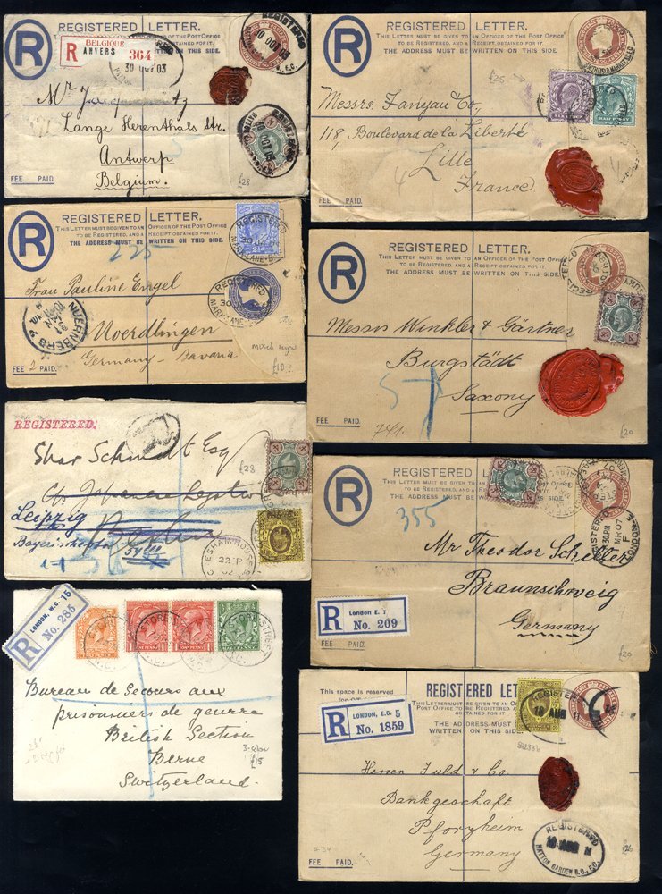 Registered Covers: KEVII/KGV Stationery Envelopes To Foreign Destinations With Various Upratings Incl. 1½d, 3d, 4d & 6d  - Other & Unclassified