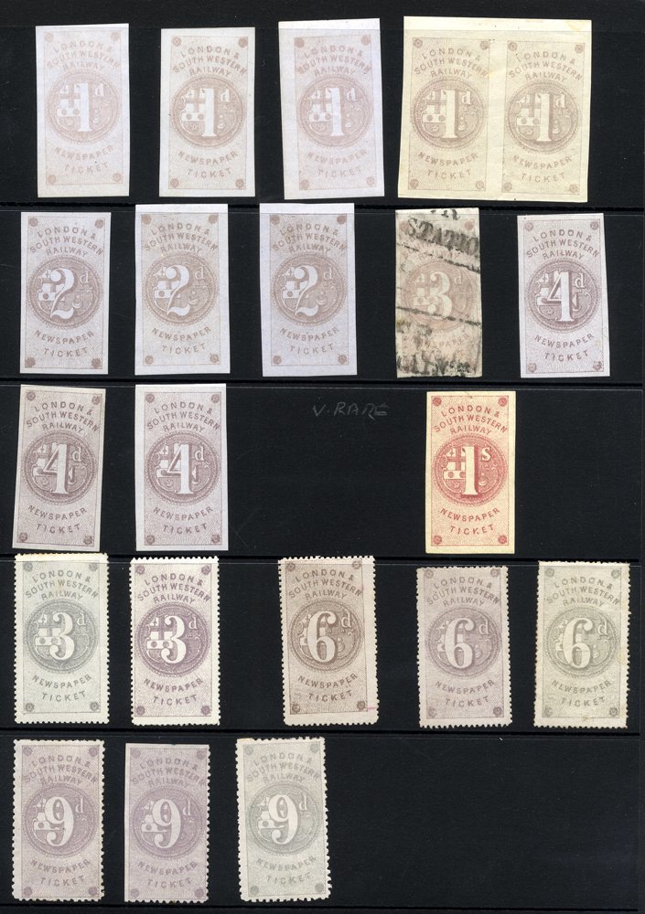 London & South Western Railway 1855 Newspaper Ticket Imperf 1d (3), 2d (3), 4d (3) All M & 3d U On Blue Paper, 1d Pair & - Altri & Non Classificati