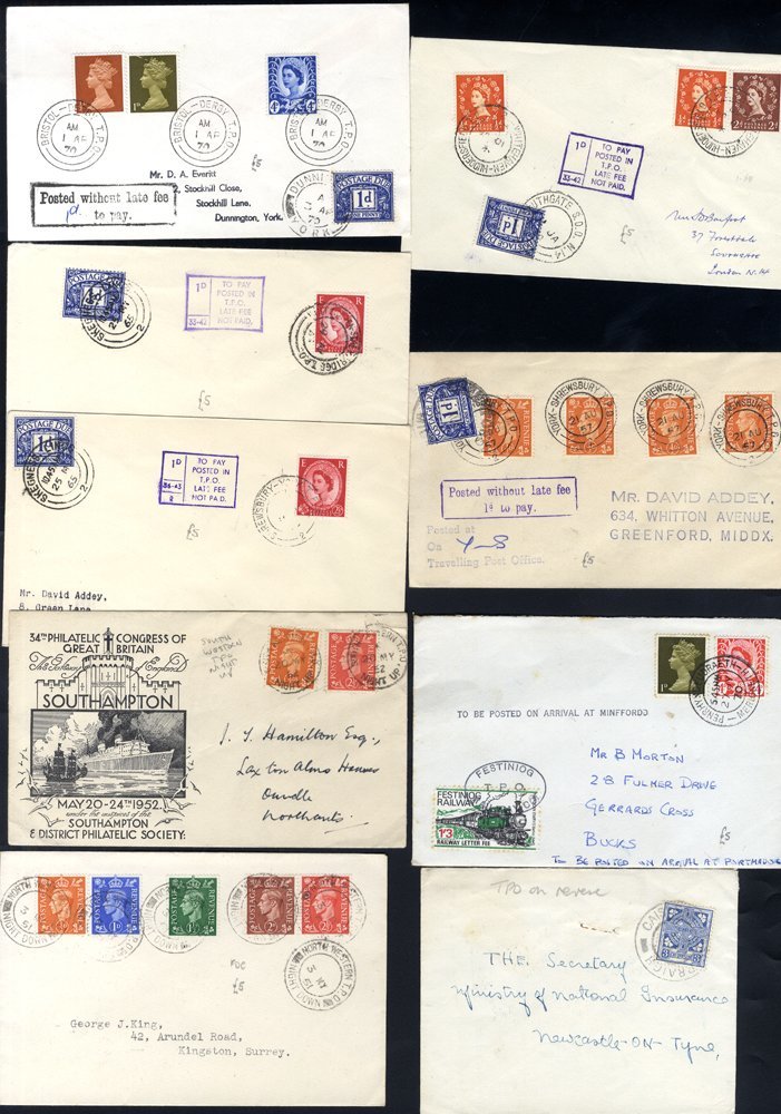 KGVI-QEII Covers & Cards With Various TPO Cancellations, Some With Dues For Unpaid Late Fees; Also Two Modern Railway Le - Other & Unclassified