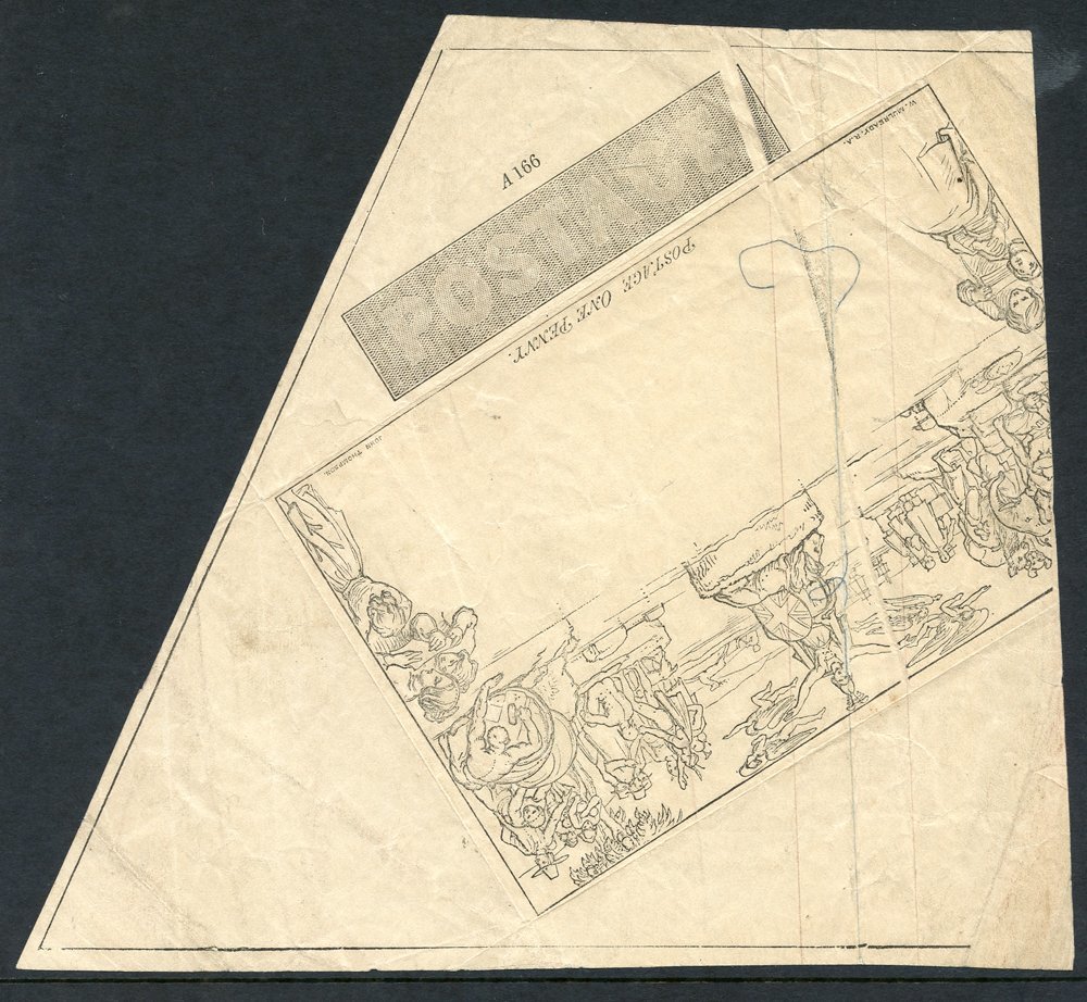1840 One Penny Envelope - Ex-printers Waste Portion Of Printed Design From A166 With Pre-printing Paper Fold Unusual & S - Sonstige & Ohne Zuordnung