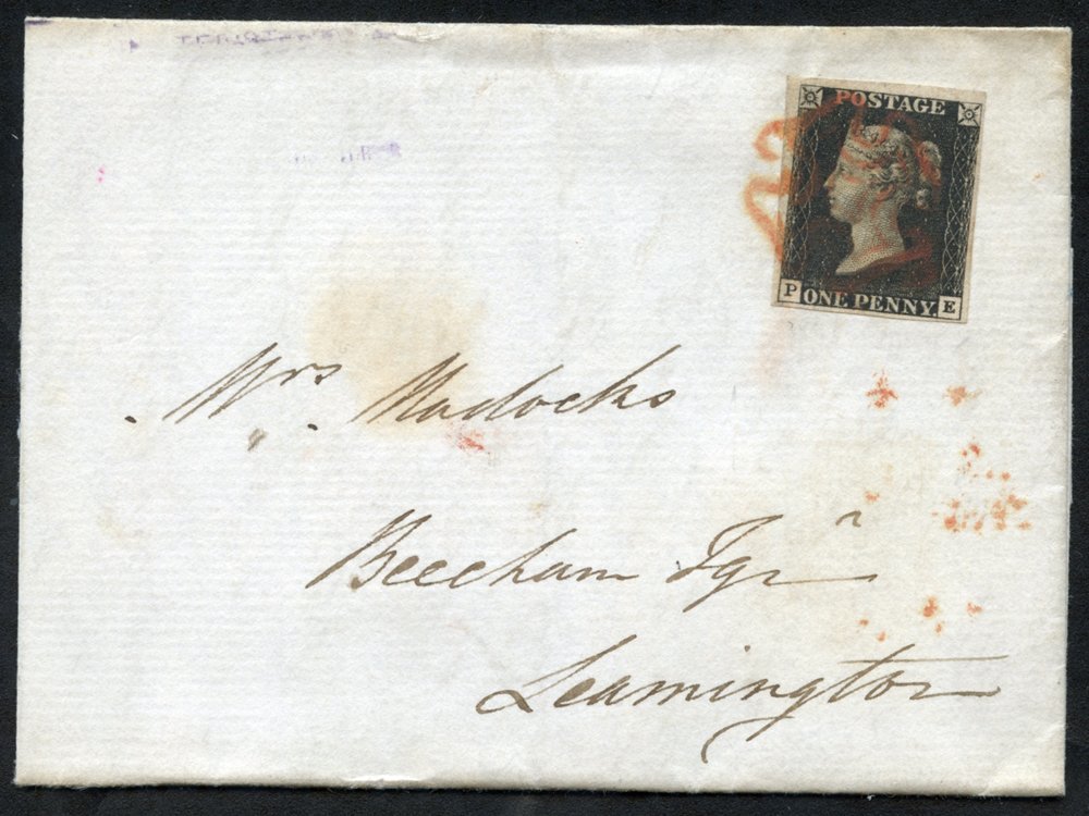 1841 Feb 14th Cover From Peterborough To Leamington, Franked Pl.8 PE, Good To Huge Margins, Tied By Fine Red MC. - Altri & Non Classificati