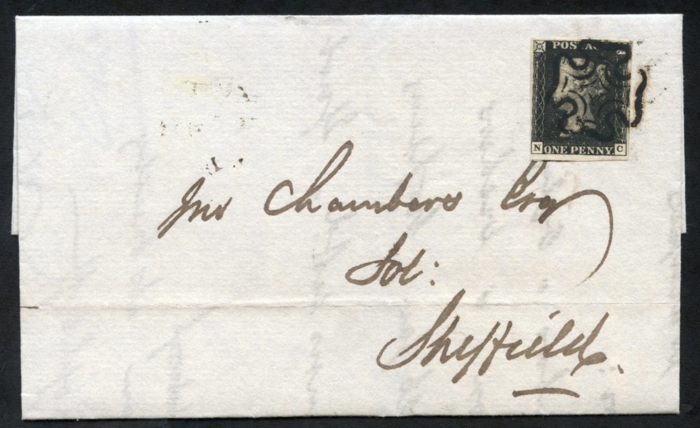 1841 Feb 11th Cover To Sheffield Franked Pl.9 NC, Clear To Huge Margins Tied Fine Black MC, Clean Cover. - Sonstige & Ohne Zuordnung